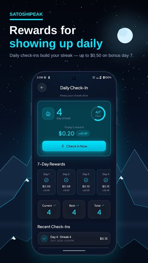 Daily check-in streak with weekly rewards