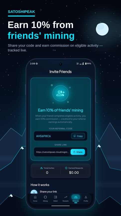 Invite friends screen with referral code